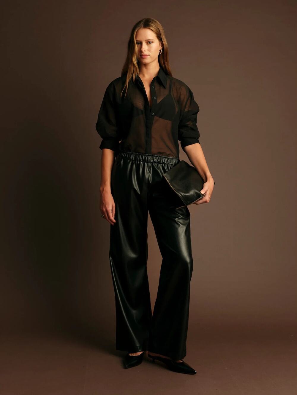 Dèluc Straight Leg Vegan Leather Adjustable Waistband Pants Black XS